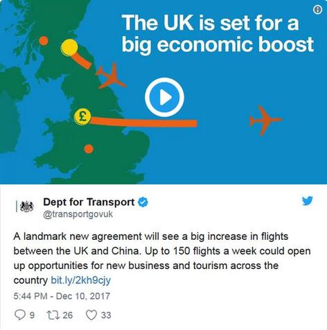 英媒：中英直航将增至每周150班 中国游客对英至关重要