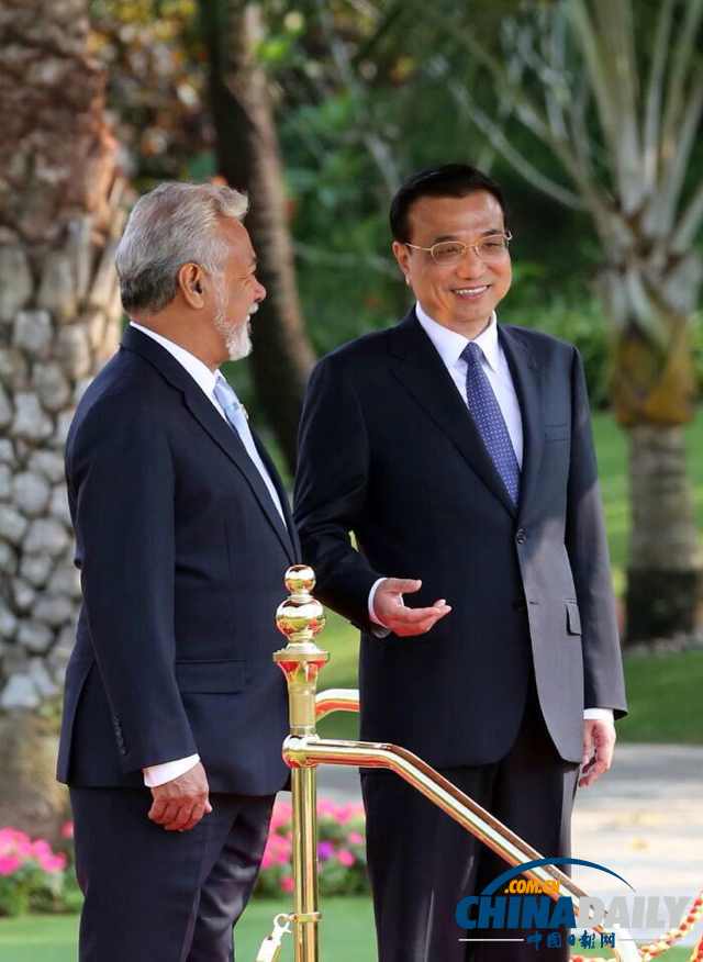 李克强在三亚举行仪式欢迎东蒂汶总理沙纳纳访华