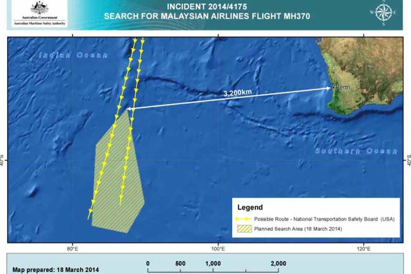 澳大利亚公布搜寻马航失联客机区域卫星图像