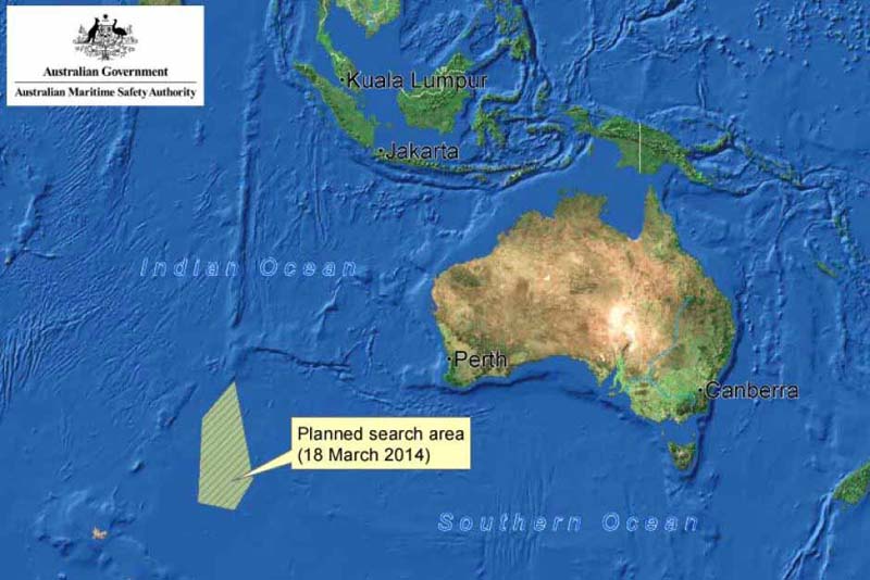澳大利亚公布搜寻马航失联客机区域卫星图像
