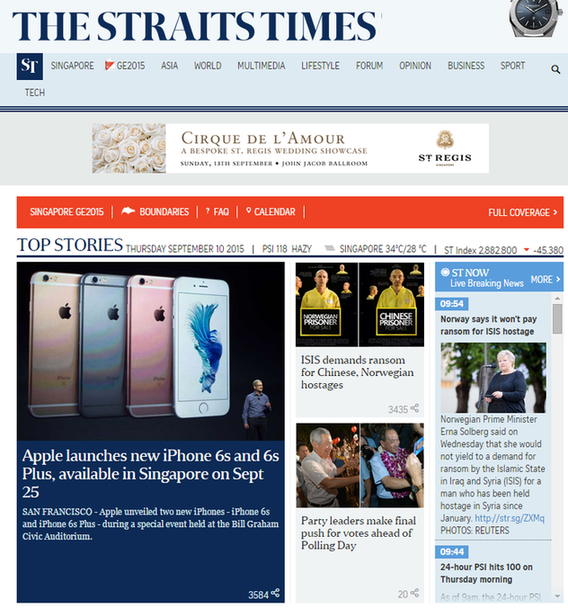 9月10日世界主流媒体头条：苹果发布iPhone 6s等新品