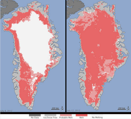 格陵兰岛97%表层冰盖融化 或会致海平面升高出现异常天气