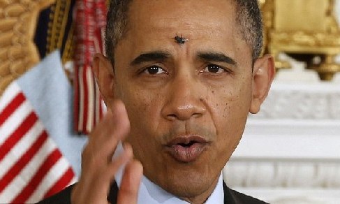 图：奥巴马白宫活动再遭苍蝇“搅局”