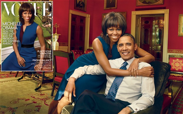 美第一夫妇接受时尚杂志采访 奥巴马赞妻子将他提升