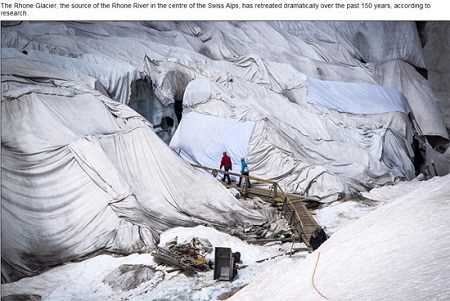 瑞士为阿尔卑斯山最古老冰川盖毛毯防融化(图)