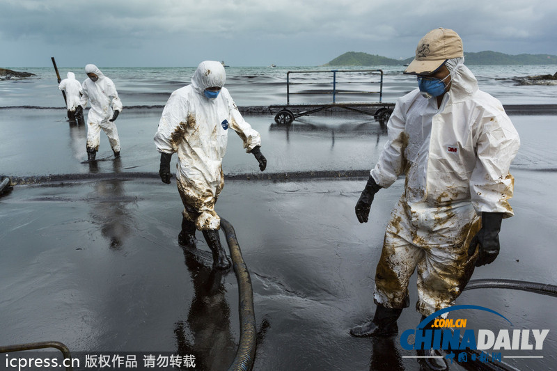 泰国原油泄漏扩散至旅游胜地沙美岛（高清组图）