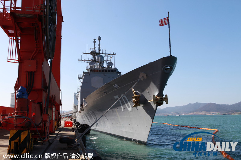 美国“伊利湖”号巡洋舰访问韩国 准备参与联合军演