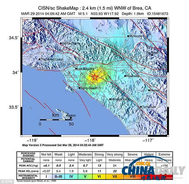 美国洛杉矶5.1级地震 少数民众受伤