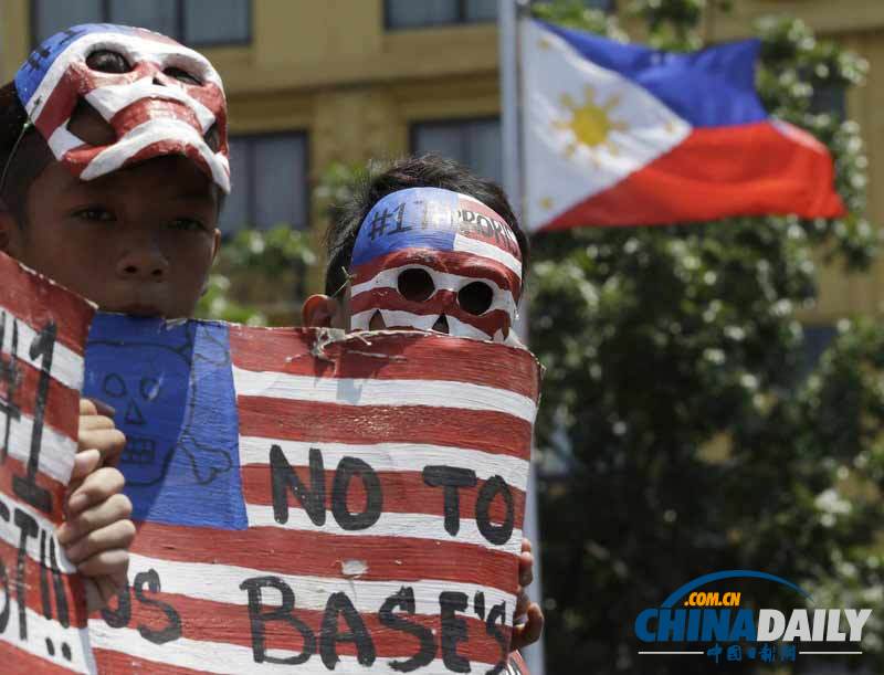菲律宾民众集会抗议奥巴马访菲