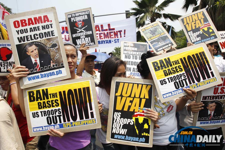 菲律宾民众抗议奥巴马下周访菲 与警察发生肢体冲突