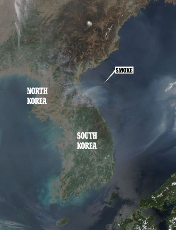 NASA公布卫星图像 显示朝鲜多地浓烟笼罩