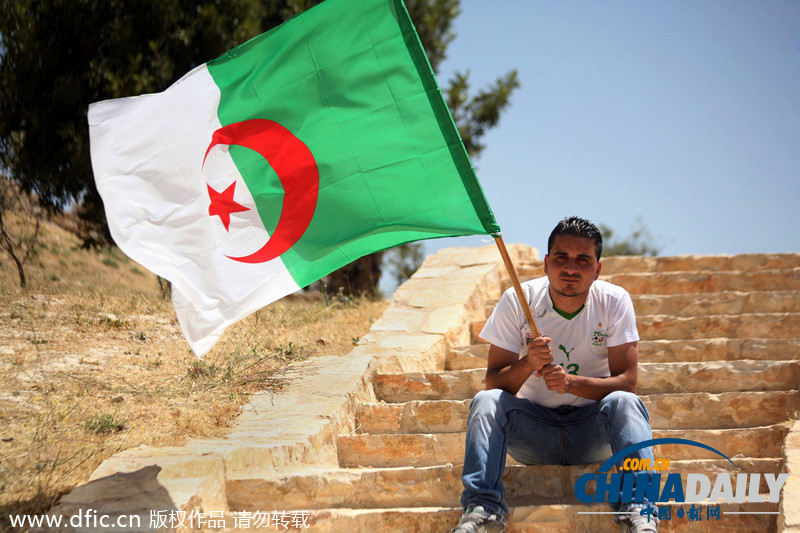 动人一幕！巴勒斯坦青年山顶举阿尔及利亚国旗为阿球队打气