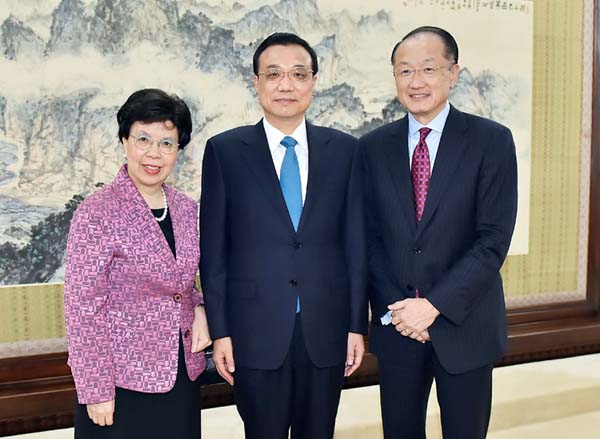 李克强会见世界银行行长金墉和世界卫生组织总干事陈冯富珍
