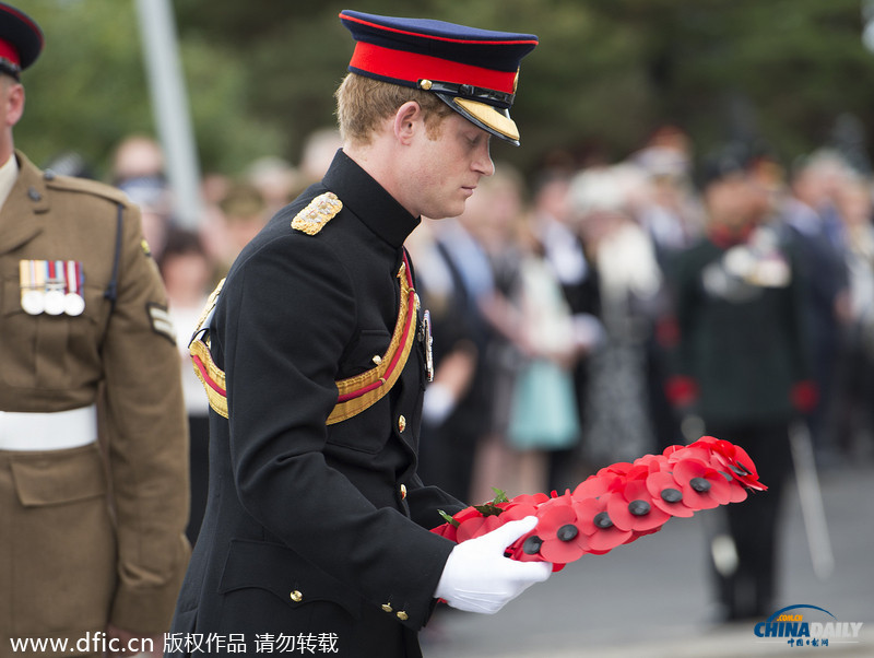 哈里王子参加一战纪念活动 向纪念碑敬军礼献花环