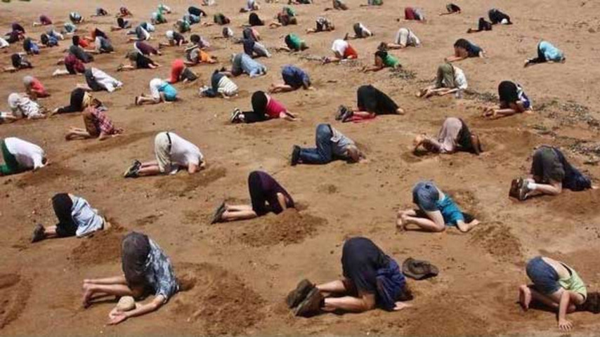 澳洲人头埋沙中讥讽总理对气候变化态度（图）