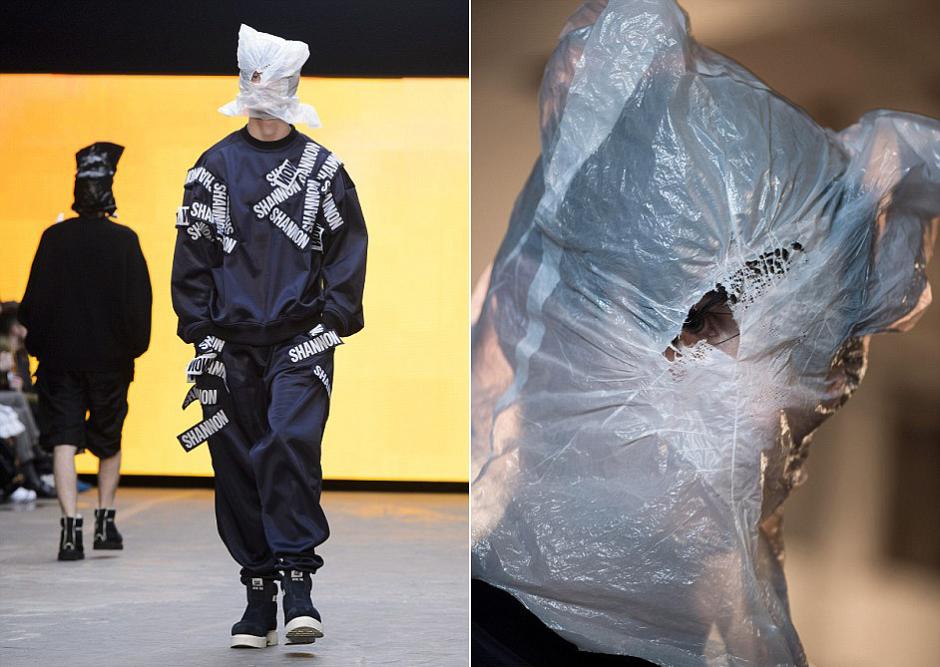 时尚就是任性！ 伦敦男装周模特头套破塑料袋走秀