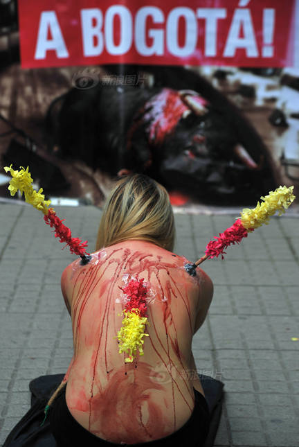 哥伦比亚美女裸体示威抗议斗牛活动
