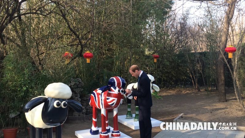 威廉王子开启中国之行 为“小羊肖恩”雕塑点睛