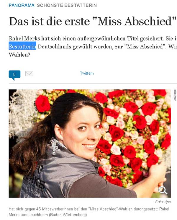 德国首次评选最美“殡仪小姐” 33岁巴符州姑娘夺冠