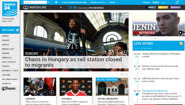 9月2日世界主流媒体头条：匈牙利禁止难民乘火车引骚乱