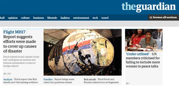 10月14日世界主流媒体头条：荷兰报告称MH17由俄制导弹击落