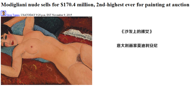意大利画家“裸女图”售价过亿 括号美元!