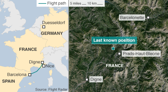 德国失事客机载150人恐全遇难 已找到一个黑匣子