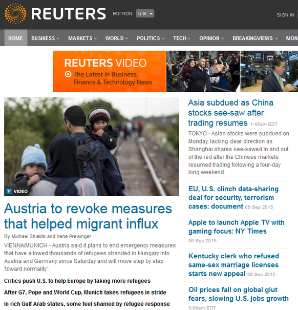 9月7日世界主流媒体头条：奥地利收紧难民接收政策