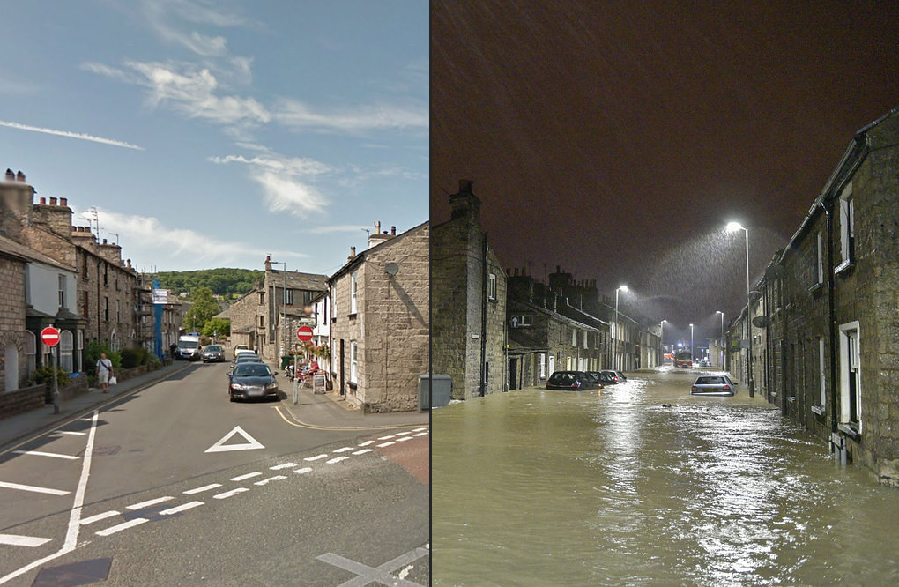 英国“戴斯蒙德”风暴前后照片对比：左手“陆地”右手“汪洋”